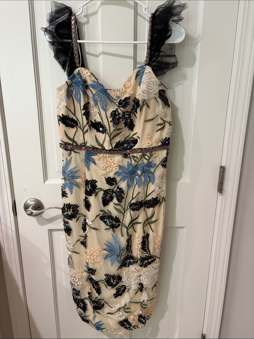 Lulus Show Stopper Cream Embroidered Sequin Bodycon Midi dress